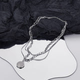 Daiiibabyyy Three-layer Stainless Steel Necklace Men Statement Multi-layer Face Portrait Coin Pendant Necklace Hip hop Streetwear Collar