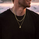 Daiiibabyyy Stylish Black Square Necklace for Men, Gold Color Stainless Steel Rope Cuban Box Figaro Wheat Chain Double Layered Collar Gifts