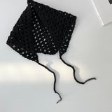 Daiiibabyyy Ins Women Triangle Bandanas Turban Crochet Hair Scarf Hairband Knitted Hair Kerchief Tie Back Boho Head Wrap for Women