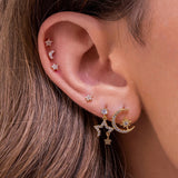 Daiiibabyyy Star Flat Helix Ear Lobe Cartilage Piercing Stud Earring Set for Women Tragus Rook Moon Pendant Chain Earing Chic New Jewelry