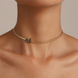 Daiiibabyyy Vintage Stainless Steel 18K Gold Plated Cuban Chain Butterfly Necklace For Women Punk Hip Hop Classic Jewelry Accessory Collar