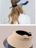 Daiiibabyyy Women Empty Top Hat Summer Visor Foldable Cap Female Hiking Outdoor Sports Solid Anti-UV Beach Hats Fishing Camping Caps