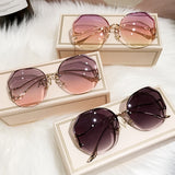 2022 Luxury Round Gradient Sunglasses Women Metal Curved Temples Ladies UV400 Eyewear Ocean Rimless Sun Glasses Oculos De Sol daiiibabyyy