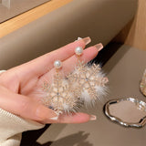 2022 Autumn Winter Fashion Crystal Snowflake Hairball Simple Drop Earrings For Women Girls Jewelry Accessories Dangle Earringa daiiibabyyy