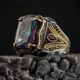 Daiiibabyyy Retro Handmade Turkish Signet Rings For Men Ancient Silver Color Carved Eagle Ring Mystic Zircon Inlay New Punk Motor Biker Ring