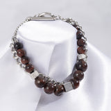 Daiiibabyyy Men's Titanium Tiger's Eye Double Layer Bracelet for Man Simple Stainless Steel Cuban Chain Bracelet Homme Jewelry