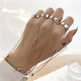 Hiphop Punk Silver Color Long Tassel Chain Rings for Women Men Fashion Metal Adjustable Open Finger Rings Set Gift Jewelry daiiibabyyy