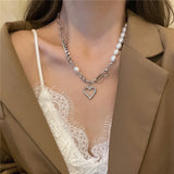 Daiiibabyyy Kpop Vintage Baroque Pearl Choker Heart Angel Pendant Clavicle Chain Necklace For Women Egirl Goth Cool EMO Punk Grunge Jewelry