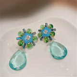 Daiiibabyyy Statement Fashion Transparent Blue Flower Waterdrop Crystal Dangle Earrings For Women 2023 New Pendientes