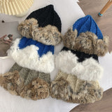 Winter Rabbit Fur Knitted Hat Women Crown Shape Rabbit Fur Decoration Woolen Hat Fashion Plush Warm Women's Winter Hats 2022 daiiibabyyy