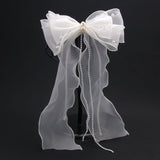 Elegant Pearls Tassel Hairpin White Crepe Ribbon Bow Spring Wedding Bridal Hair Accessories Handmade Pearl BowKnot Headdress daiiibabyyy