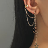 Bohemia Gold Color Chain Moon Star Tassel Earring for Woman Fashion Silver Color Chain Moon Star Ear Clip Young Girl Boy Jewelry