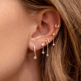 Daiiibabyyy Star Flat Helix Ear Lobe Cartilage Piercing Stud Earring Set for Women Tragus Rook Moon Pendant Chain Earing Chic New Jewelry