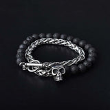 Daiiibabyyy Punk Style Natural Tiger Eye Agate Lava Stone Bead Skull Bracelet Double Layer Stainless Steel Men's Bracelet Grunge Jewelry