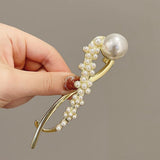 Daiiibabyyy Gold Silver Metal Pearl Hairpins Frog Buckle Hair Clips Fashion Pearls Flower Ponytail Barrettes Headwear Women Hair Accessories