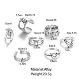 Daiiibabyyy 7pcs Vintage Hollow Love Heart Rings Set for Men Women Fashion Retro Open Adjustable Ring Party Jewelry Wedding Couple Gifts