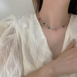 Daiiibabyyy Cute Color Donut Pendant Necklace Woman Summer New Style Crystal Short Collarbone Chain Fashion Jewelry Accessories Wholesale