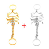 Daiiibabyyy Scorpion Chain Rings for Women Retro Simulated Scorpion Shaped Adjustable Opening Ring Crystal Rhinestone Cubic Zirconia