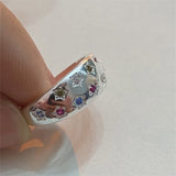 Daiiibabyyy Fashion Vintage Opening Rings for Women Girls Star Colorful Zircon Crystal Ring Aesthetic Jewelry Wedding Party Accessories 2023