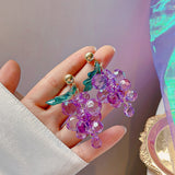 Daiiibabyyy Unique Design Purple Flowers Butterfly Drop Earrings for Women Sweet Fairy Mystery Shiny Crystal Resin Yarn Earring Jewelry