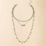 Daiiibabyyy Boho Vintage Fashion Multilevel Gold Color Chain Stone Bead Colorful Crystal 1998 Metal Pendant Necklace For Women Girl Jewelry
