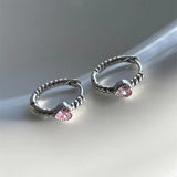 Daiiibabyyy Trend Silver Color Copper Pink Zircon Heart Stud Earrings For Women Temperament Simple Gentle Accessories Gift Aesthetic Jewelry