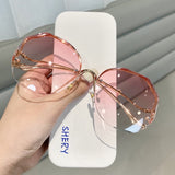 2022 Luxury Round Gradient Sunglasses Women Metal Curved Temples Ladies UV400 Eyewear Ocean Rimless Sun Glasses Oculos De Sol daiiibabyyy