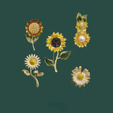 Rhinestone Sunflower Brooches For Women Enamel Daisy Pin Plant Coat Jewelry Fashion Accessories High Quality
