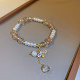 Freshwater Pearl Micro-encrusted Zircon Bracelets Fashion Simple Green Round Fu Word Red Pixiu Pendant Bracelets Women Jewelry