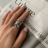 Retro Silver Color Geometric Rhombus Stripe Open Rings For Women Fashion Exaggerate Open Index Finger Ring anillos Femme Jewelry daiiibabyyy