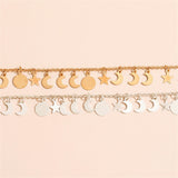 Daiiibabyyy Boho New Fashion Gold Colors Silver Color Star Moon Sun Sequin Pendant Chain Anklet Bracelet For Women Vintage Geometry Jewelry