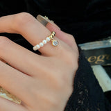 Daiiibabyyy Fashion Elastic Metallic Pearl Rings For Women 2023 New Simple Adjustable Ring Jewelry Wholesale