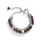 Daiiibabyyy Men's Titanium Tiger's Eye Double Layer Bracelet for Man Simple Stainless Steel Cuban Chain Bracelet Homme Jewelry