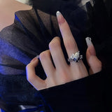 MENGJIQIAO 2022 Korean Fashion Punk Geometric Pink Heart Square Rings For Women Elegant Zircon Crystal Finger Rings Set Jewelry daiiibabyyy