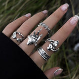Daiiibabyyy Gothic Silver Color Frog Snake Rings Set Punk Animals Geometric Rings for women Jewelry Accessories