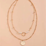 Daiiibabyyy Fashion Boho Multilevel Gold Plated Chain Faux Pearl Round Sequin Pendant Necklace For Women Female Vintage Bead Choker Jewelry