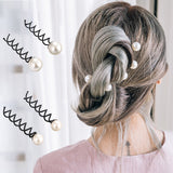 Daiiibabyyy 2pcs Women Simulated Pearl Hairpins Spiral Spin Clip Metal Barrette Wedding Bridal Tiara Hair Accessories Hairstyle Design Tools
