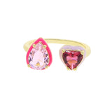 Daiiibabyyy Geometric Tear Drop Heart Shaped Cubic Zirconia Colorful Stone Enamel Band Open Adjusted Women Finger Rings
