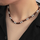 Daiiibabyyy IngeSight.Z Men's Wooden Beaded Clay Necklace Fashion Vintage African Beaded Beach Surfer Necklace for Men Tribal Jewelry