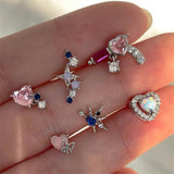 Daiiibabyyy Exquisite Zircon Heart Pink Crystal Stud Earrings For Women Korean Simple Fashion Earrings Aesthetic Jewelry Wedding Accessories