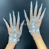 Luxurious Rhinestone Pearls Gloves Women Sparkly Crystal short Gloves Dancer Singer Nightclub Stage Performance Show Accessories daiiibabyyy