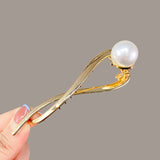 Daiiibabyyy Gold Silver Metal Pearl Hairpins Frog Buckle Hair Clips Fashion Pearls Flower Ponytail Barrettes Headwear Women Hair Accessories