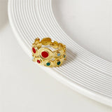 Daiiibabyyy Fashion Metallic Colorful Opal Stones Open Rings For Women Personality New Statement Ring Jewelry Wholesale