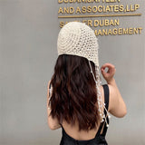 Daiiibabyyy Crochet Knitted hat women fashion hollow knitted tassel princess hat elegant spring cute pearl accessories hats for women 2022