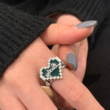 Daiiibabyyy Mosaic Lucky Letters Rings for Women Punk Silver Color Heart Fashion Vintage Birthday Party Gift Jewelry Cool Uniquely Design