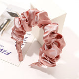 Daiiibabyyy Large Intestine Ruched Headband for Women Bezel Wild Imitation Silk Solid Color Satin Wrinkled Headband Bandana Simple Hair Hoop