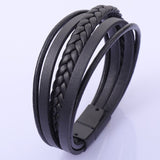 Daiiibabyyy New In European and American Wristbands Jewelry Hand-Woven Bracelet Men's Leather Rope Chain Magnetic Clasp Ethnic Style Retro