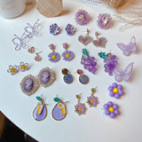 Daiiibabyyy Unique Design Purple Flowers Butterfly Drop Earrings for Women Sweet Fairy Mystery Shiny Crystal Resin Yarn Earring Jewelry
