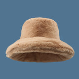 Daiiibabyyy Japanese Large Version of Plush Bucket Hats Women Winter Thickened Large Eaves Cloud Cap Warm Fashionable Fisherman's Hat Men