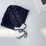 Daiiibabyyy Ins Women Triangle Bandanas Turban Crochet Hair Scarf Hairband Knitted Hair Kerchief Tie Back Boho Head Wrap for Women